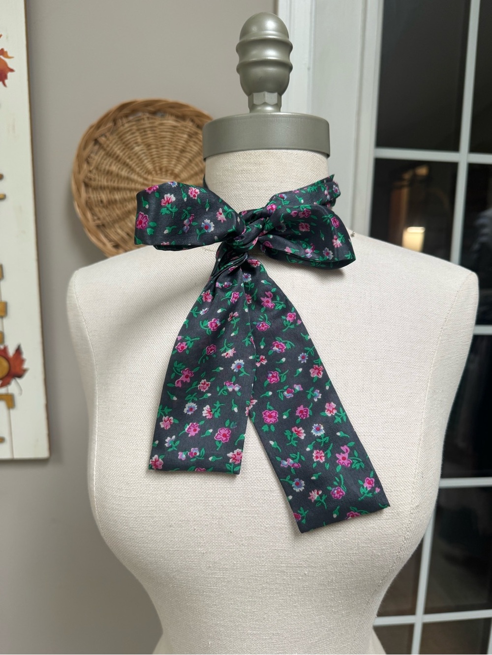 Vintage 100% Silk Skinny Scarf Floral Chiffon Made In Japan Cottagecore